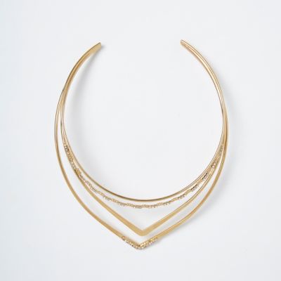 Gold tone pave triangle necklace